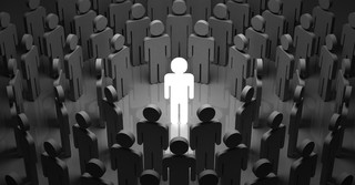 Illustration of one person standing out in a crowd