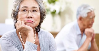 Senior couple in a disagreement, unhappy