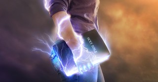 Bolts of lightening coming out of a Bible