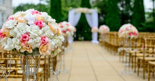 Colorful bouquet of flowers at a wedding ceremony