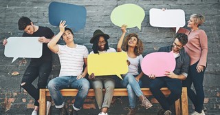 People holding speech bubbles