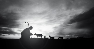 Jesus bending down to his sheep