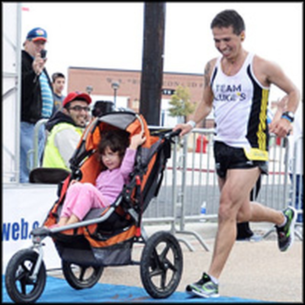 Brave Father with Brain Cancer Finishes First in a Marathon - Pushing His Daughter