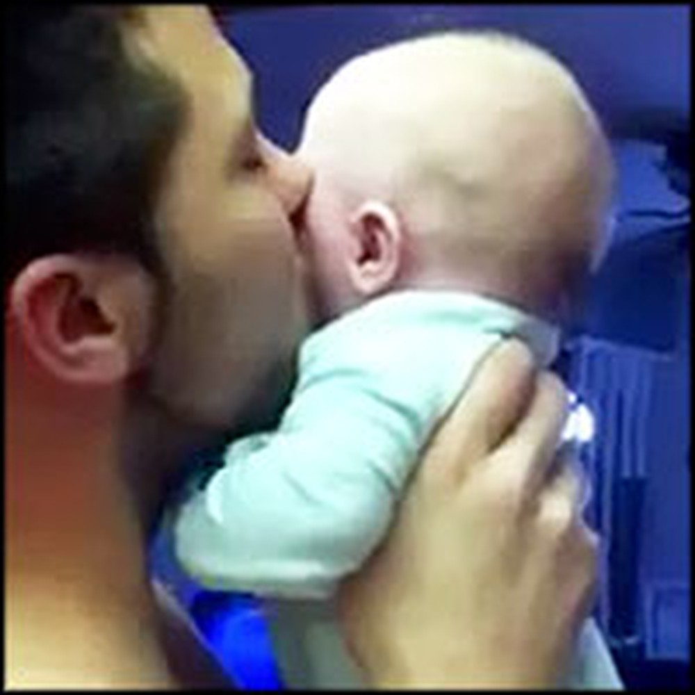 Adorable Baby's Funny Reaction to Daddy's Kisses
