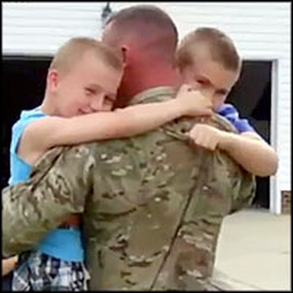Soldier Surprises Sons in a Way They Didn't See Coming