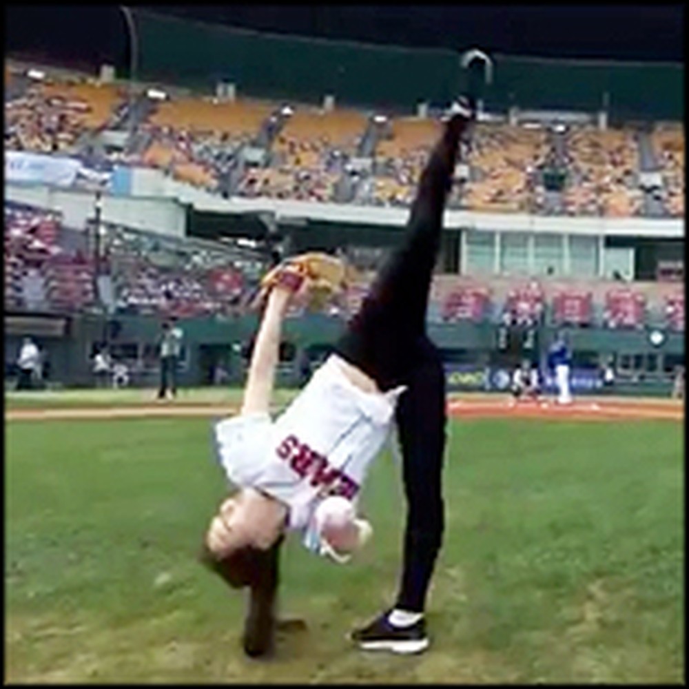 Gymnast Throws the Coolest First Pitch Ever!