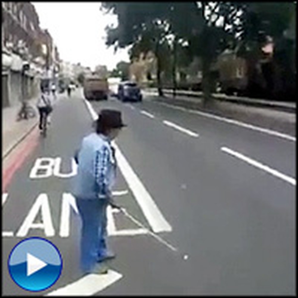 Guardian Angel Cyclist Saves Blind Man From Walking Into Traffic