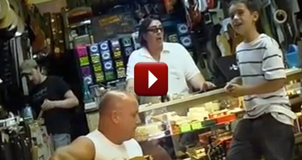Little Boy Shocks a Guitar Store Owner with his Incredible Voice - Wow