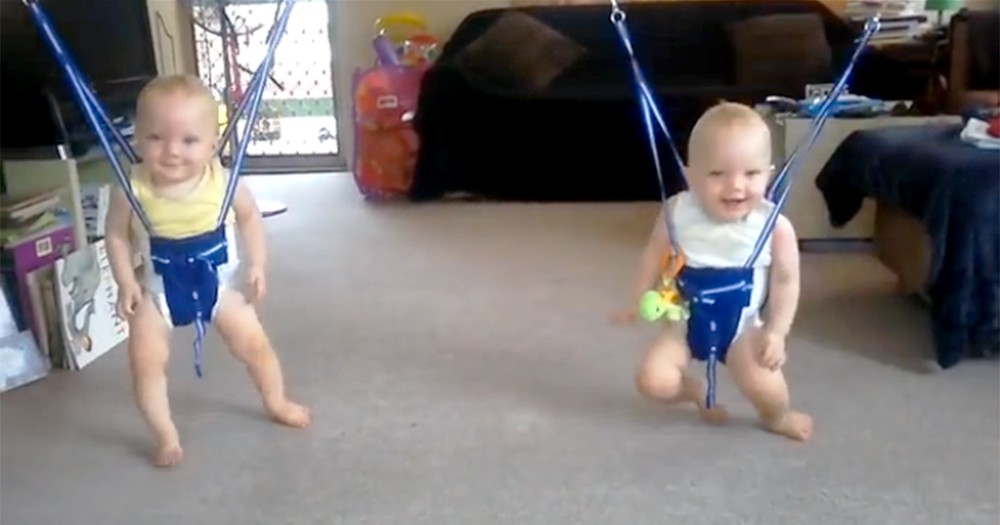 Adorable Baby Twins Dance in a Jolly Jumper to Johnny Cash
