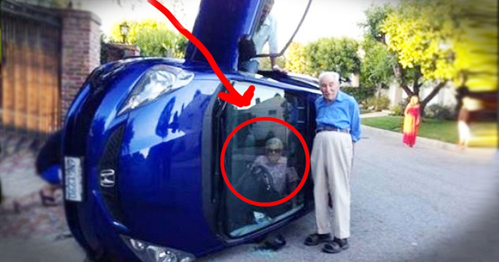 What an Elderly Woman Did While She Was Trapped In Her Tipped Over Car is a Sight to See! 