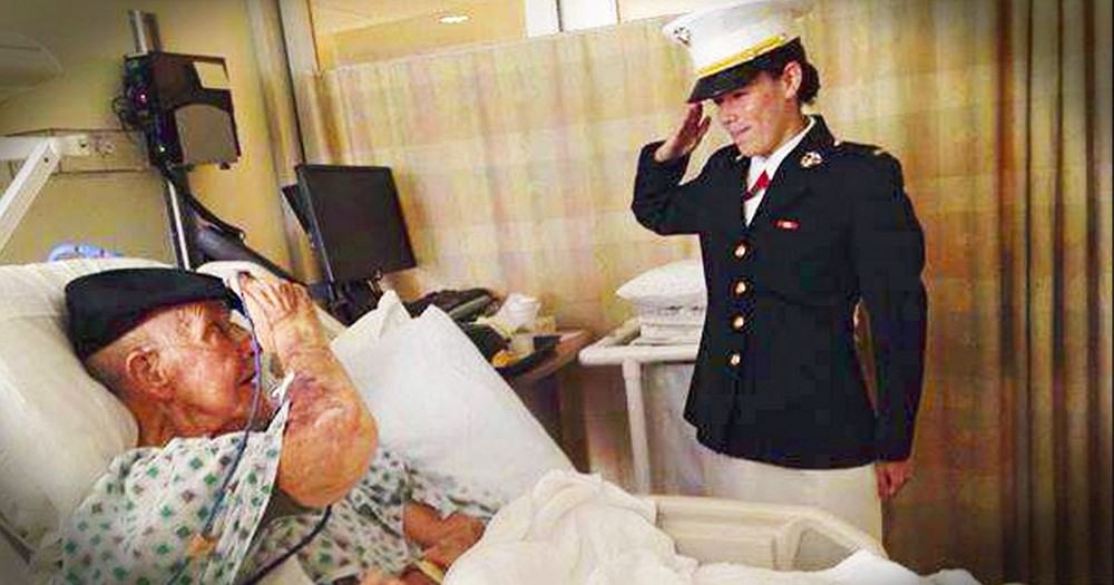 A New Marine Surprised Her Sick Grandpa For a Tearful First Salute
