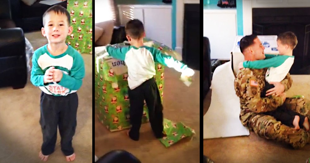 Soldier Surprises His Son Disguised As A Present