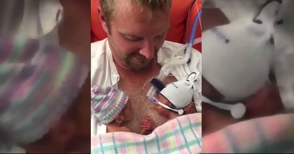 Precious Twins Hold Hands On Daddy's Chest