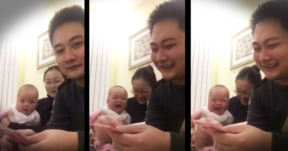 Baby Can't Stop Laughing At Dad Counting Money