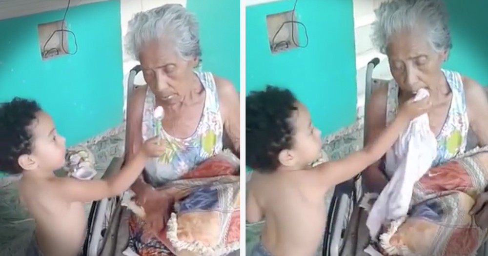 Little Boy Feeding His Ailing Grandmother Will Melt Your Heart
