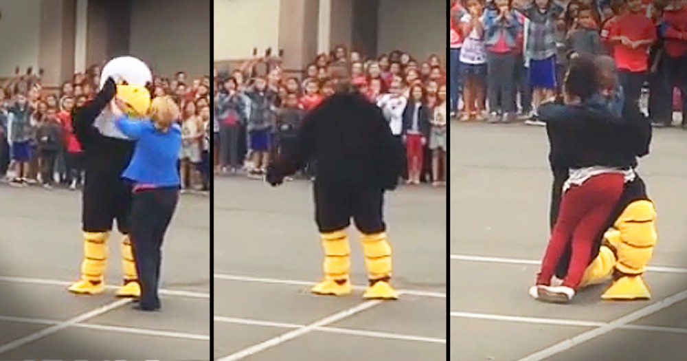 Marine Dresses Like Mascot To Surprise Daughter At School Assembly