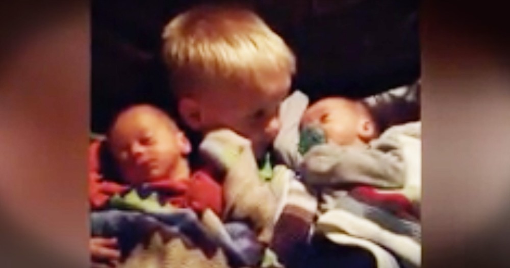 Mom Finally Lets Toddler Hold Baby Brothers, But She Is Surprised When He Won't Let Them Go