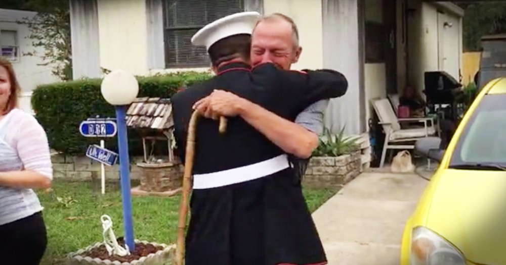 Grandfather Gets Unexpected Visit From Marine Grandson 