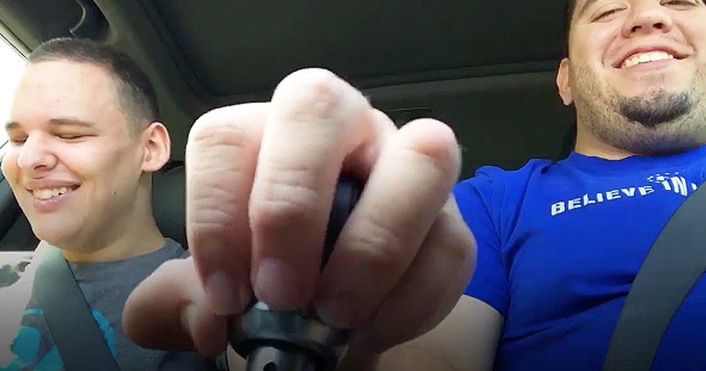 Father Shares Joyful Moment In Car With Blind Autistic Son