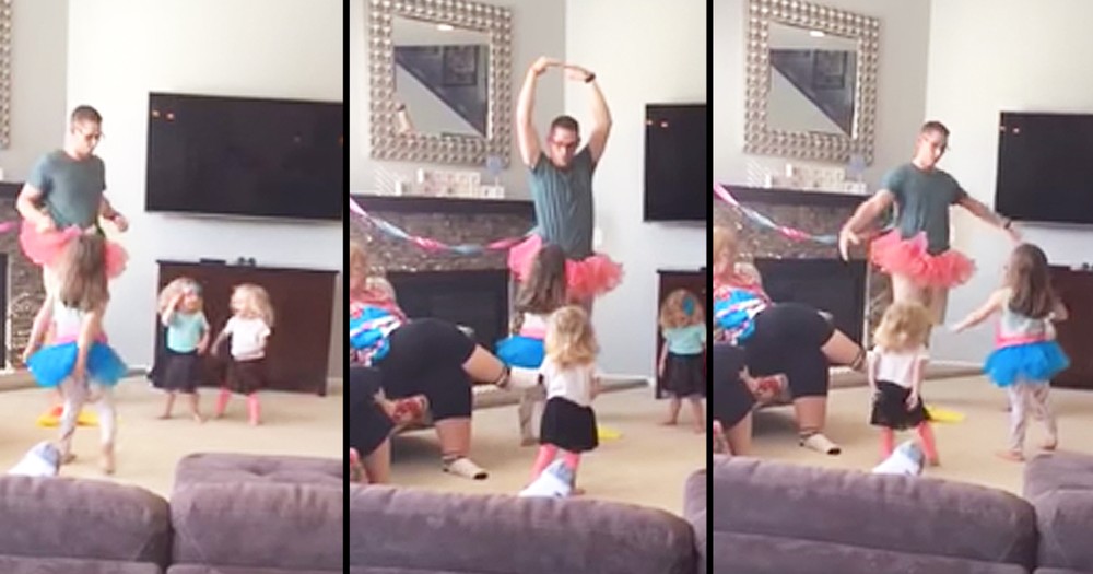 Hilarious Tutu Wearing Dad Teaches Daughters To Dance