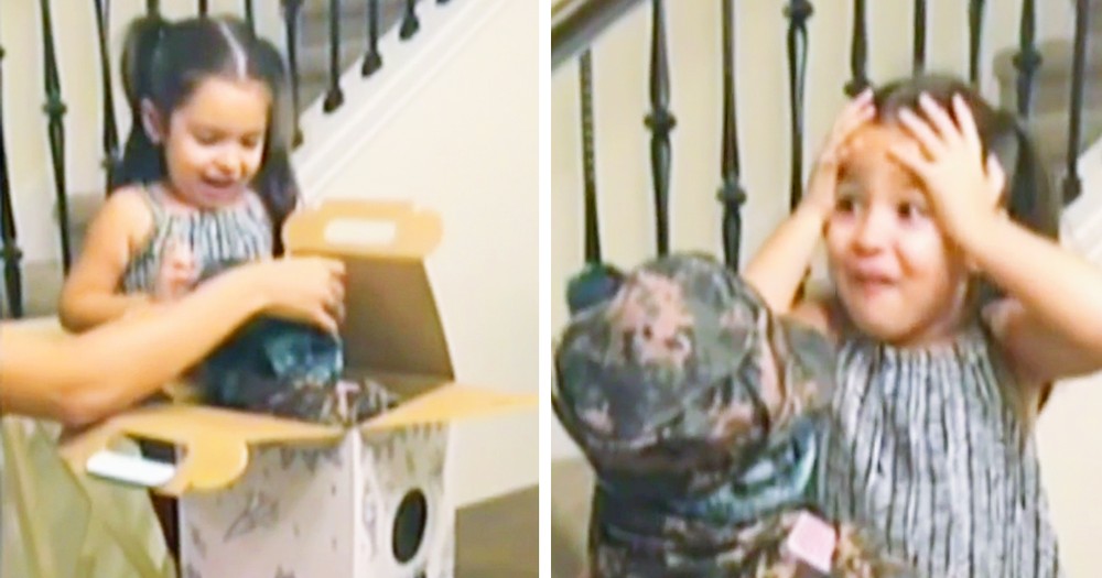Little Girl's Reaction To Surprise Birthday Gift From Soldier Dad Goes Viral