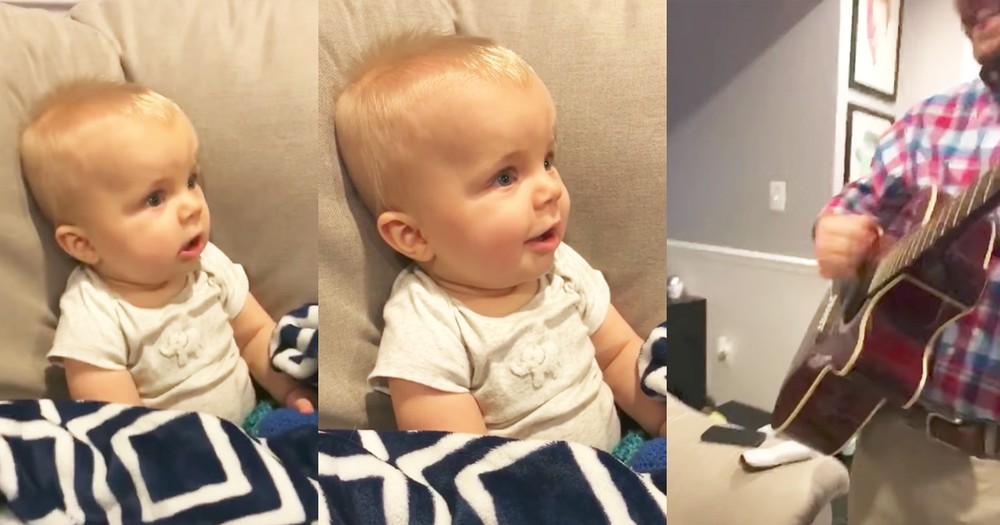 Baby's Adorably Sweet Reaction To Dad Playing Guitar