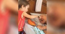 Video of Little Boy Feeding His Bed-Ridden Grandpa Goes Viral