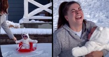 Baby's First Time Sledding Ends In Adorable Fail That Has Mom Cracking Up