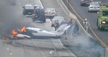Plane Crashed On Freeway, Then Burst Into Flames With Pilot Trapped Inside