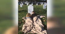 Moving Photo Of 2 Boys Visiting Father's Grave At Arlington National Cemetery