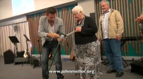 Painful hip and knees healed & no more walking stick - John Mellor Australian Healing Evangelist