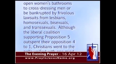 The Evening Prayer - 16 Apr 12 - Voters in Alaska Reject “Transgender Bathroom” Bill