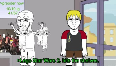 Guy excited about new video game, cartoon