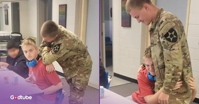Soldier's Surprise Homecoming Leaves Younger Brother Overwhelmed with Joy and Tears