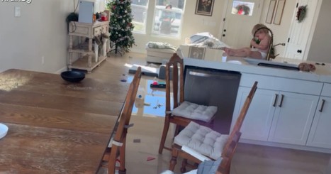 A Little One Hilariously 'Helped' Clean Up the Kitchen