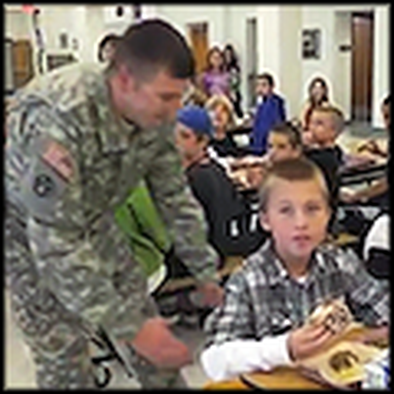 Soldier Surprises his Son in the School Cafeteria
