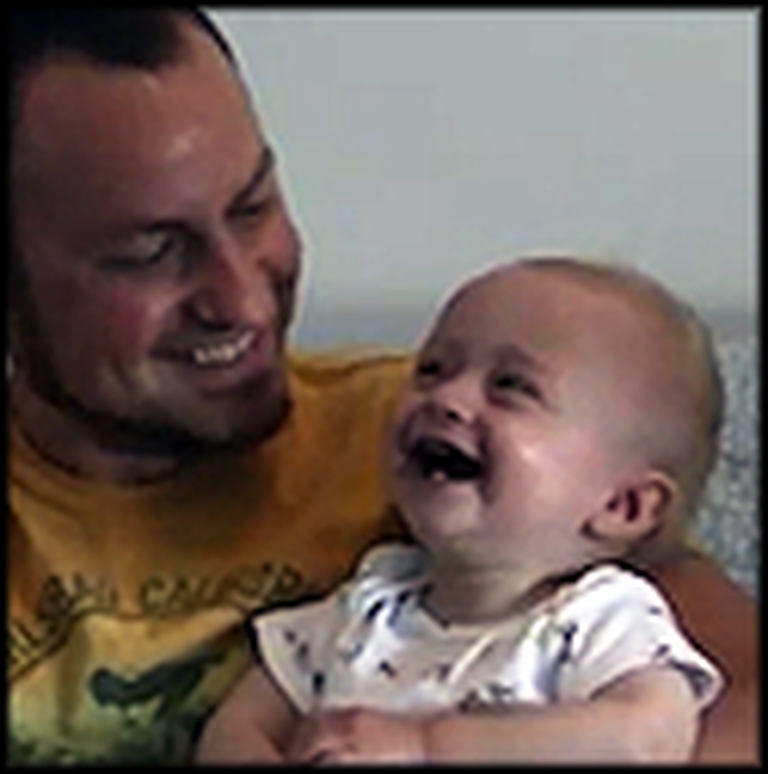 Baby Laughs Hysterically at Daddy Dropping Books