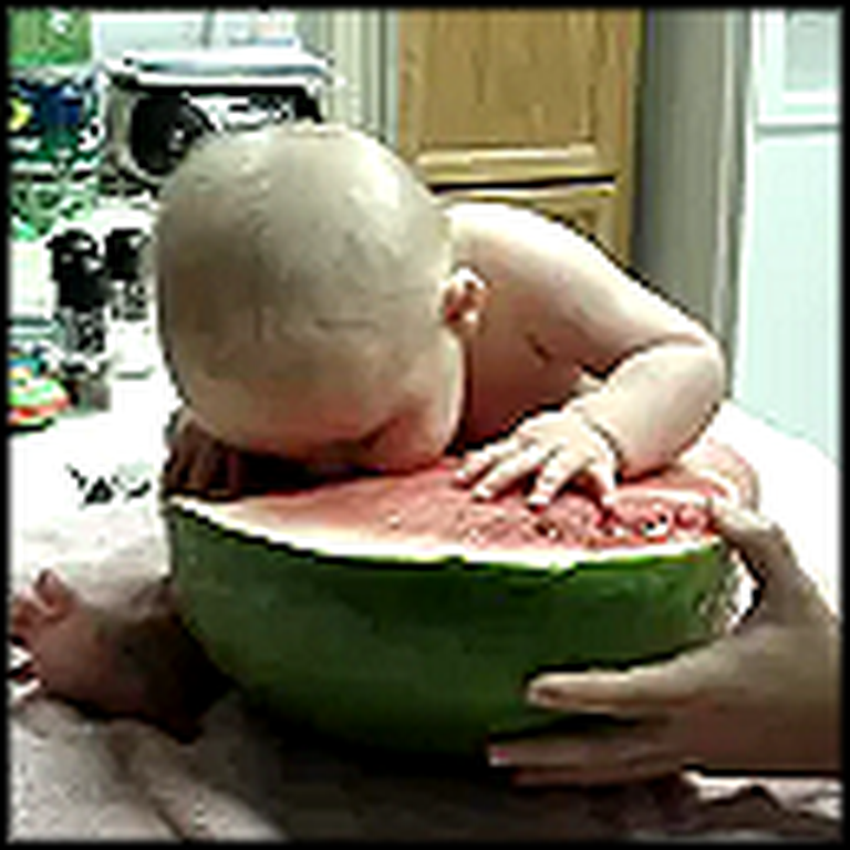 Adorable Baby Eats Watermelon for the First Time - So Cute