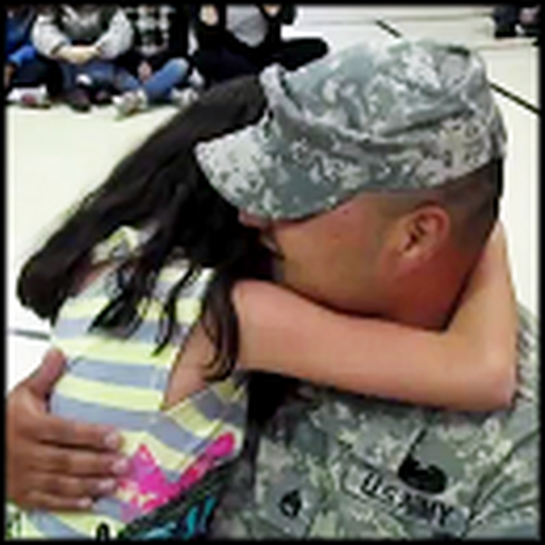 Soldier Home From Iraq Surprises his Daughter - So Tearful