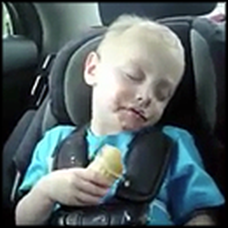 Sleepy Little Boy Tries SO Hard To Finish his Ice Cream