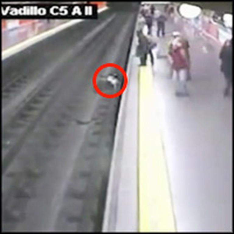 Policeman Saves a Woman Who Fell Onto Train Tracks