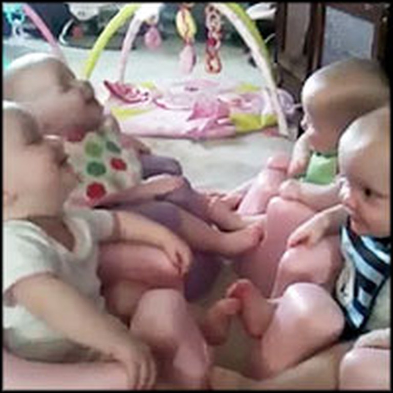 Newborn Quadruplets Laugh Joyfully at Each Other
