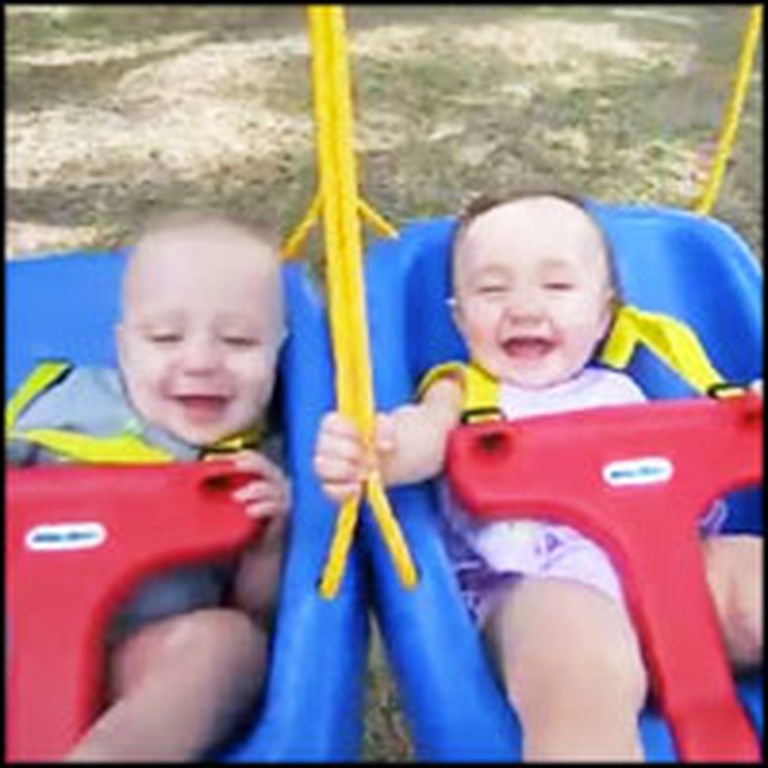 Sweet Twins Have the Happiest Giggle When Swinging