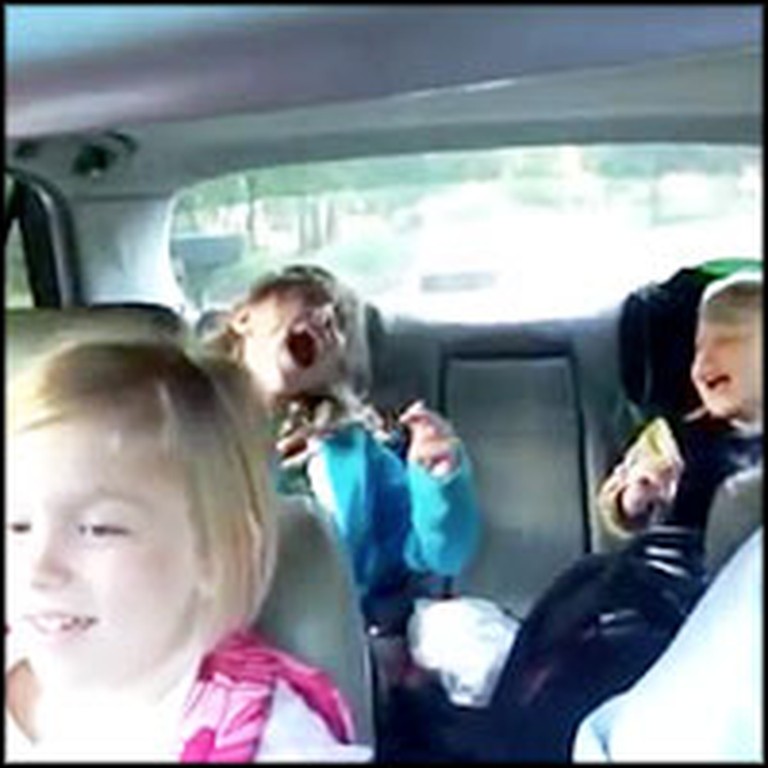 Happy Family Sings Together on the Way to School