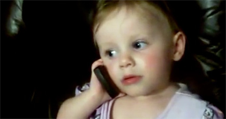 Sweet Angel Tries to Talk to Daddy on the Cell Phone - and It's SO Cute