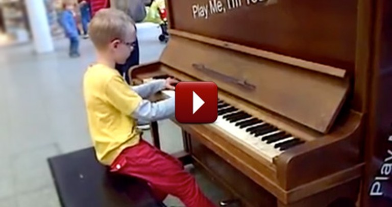 A Random Boy Sits Down at a Piano on Display and Does Something Amazing