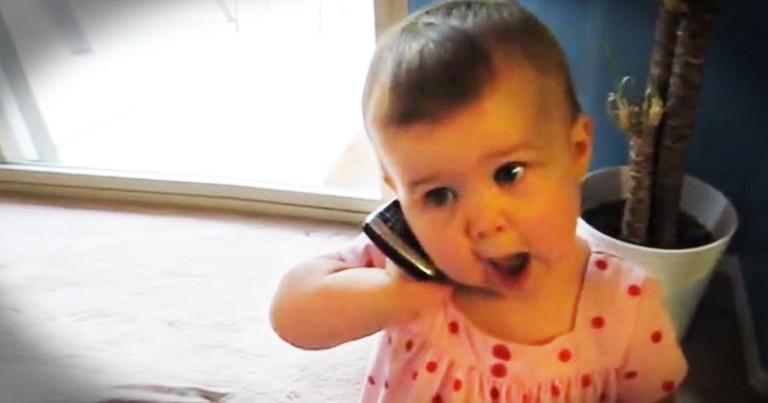 Precious Baby Babbles to Her Daddy on a Cell Phone
