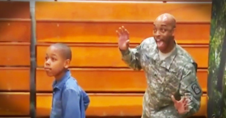 Soldier Dad Has Best Photobomb Surprise For His Son!