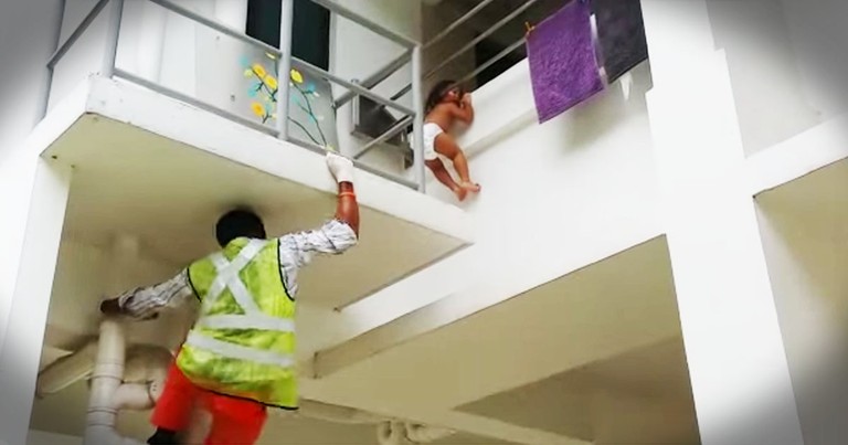 Baby Was Dangling On Death's Edge Until A Construction Worker Showed Up!
