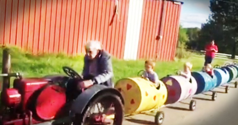 94-Year-Old Great Grandpa Makes Adorable Tractor Train For His Grandkids 